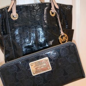 Black MK Print Tote with Matching Wallet
